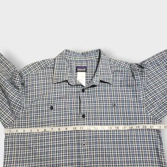 Patagonia‎ Mens Organic Cotton Knit Button Up Shirt Sz Med Blue Check Plaid - Picture 9 of 12